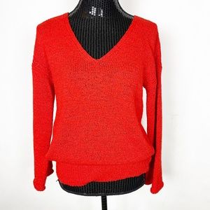J Crew Womens Size S Small Sweater Red V Neck Long Sleeve Knit Cotton